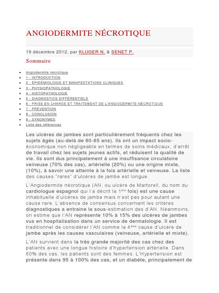 Angiodermite Nécrotique : Causes et Traitement | PDF | Hypertension ...