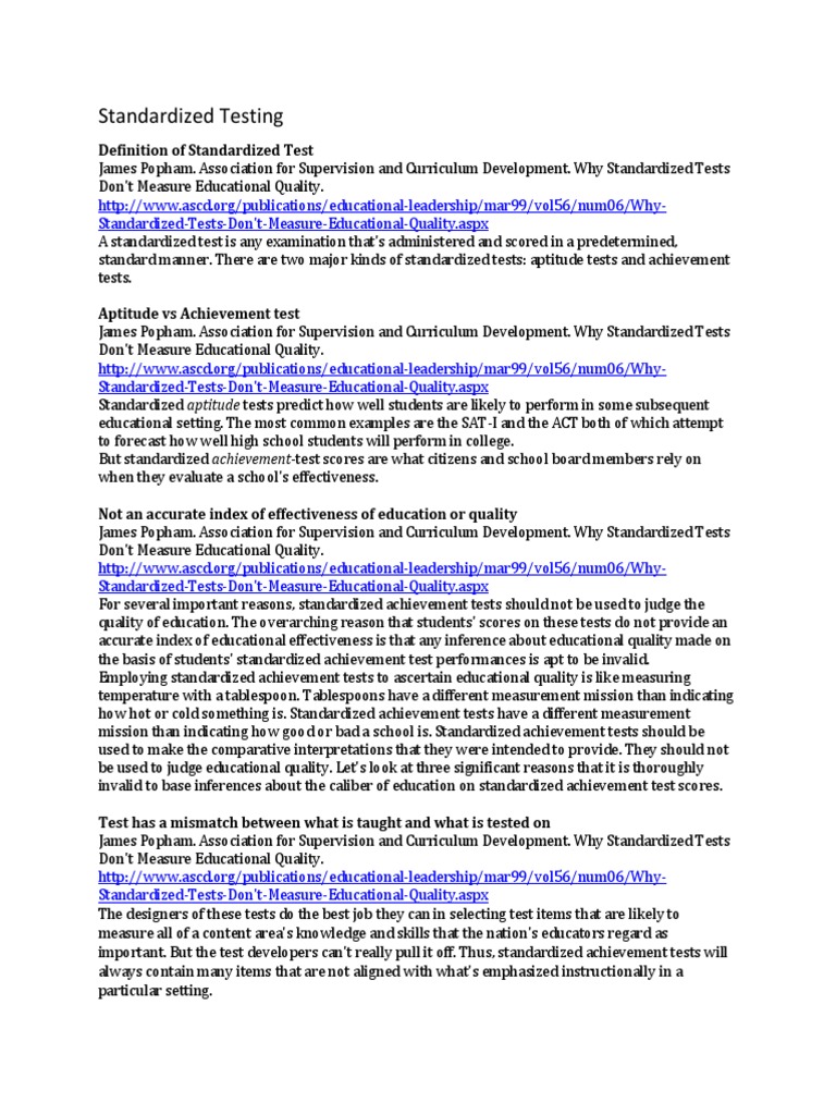 Research on standardized testing Standardized Tests Test (Assessment)