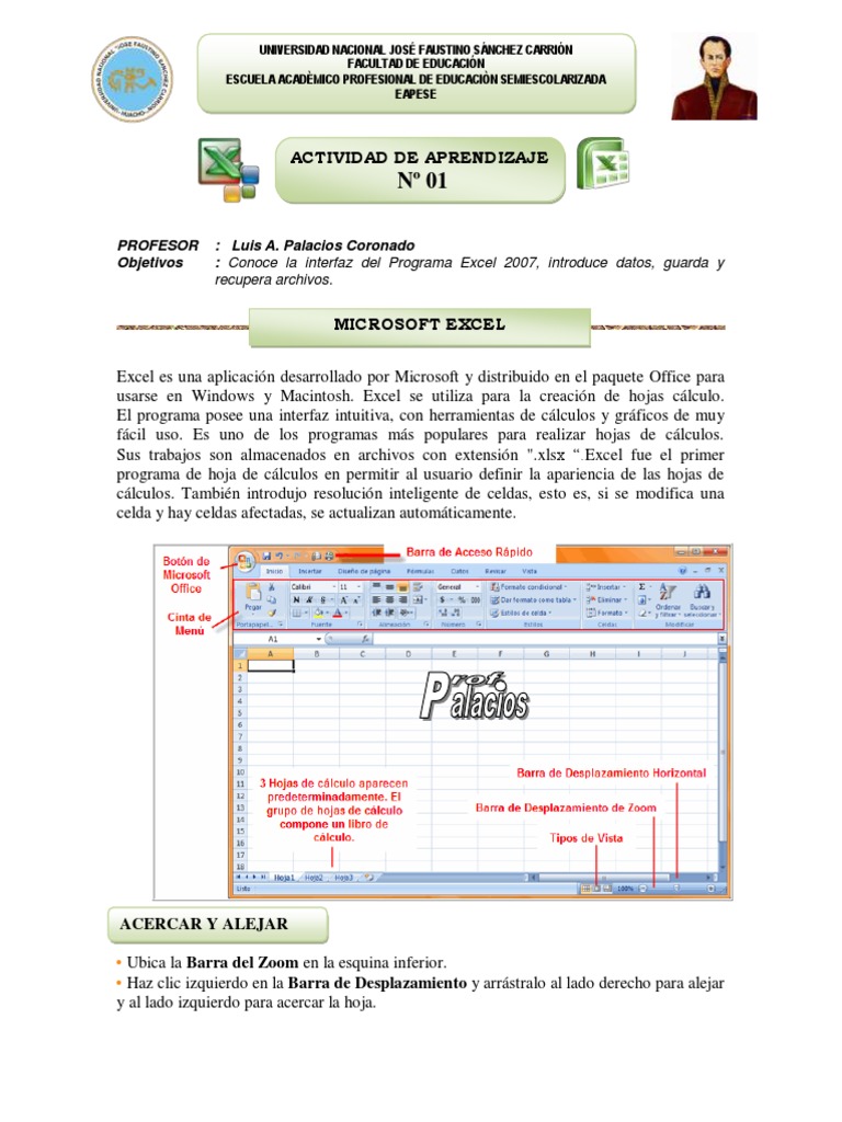 Guia 1 de Excel 2007 | PDF | Hoja de cálculo | Microsoft Excel