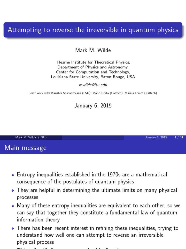 Attempting To Reverse The Irreversible in Quantum Physics | PDF ...