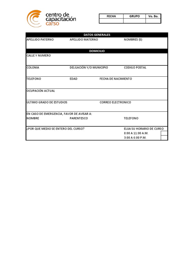 Formato de Solicitud Centros de Capacitacion Carso_Mexico