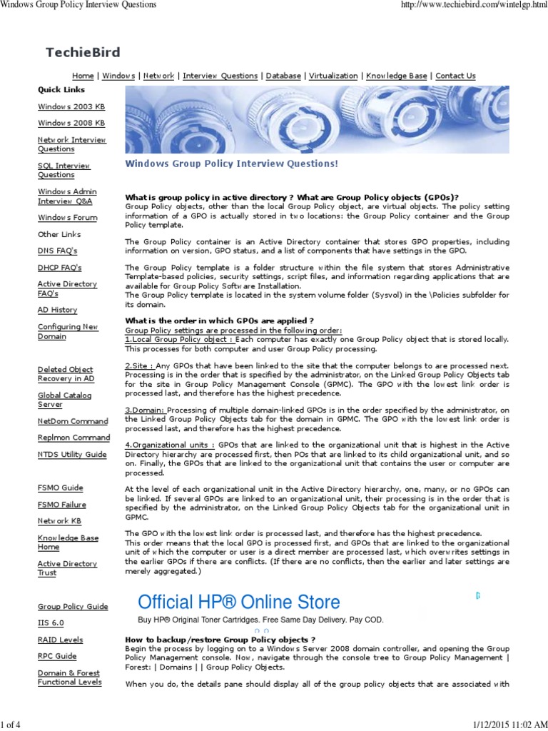 Windows Group Policy InterviewWindows Group Policy Interview Questions Questions PDF Group