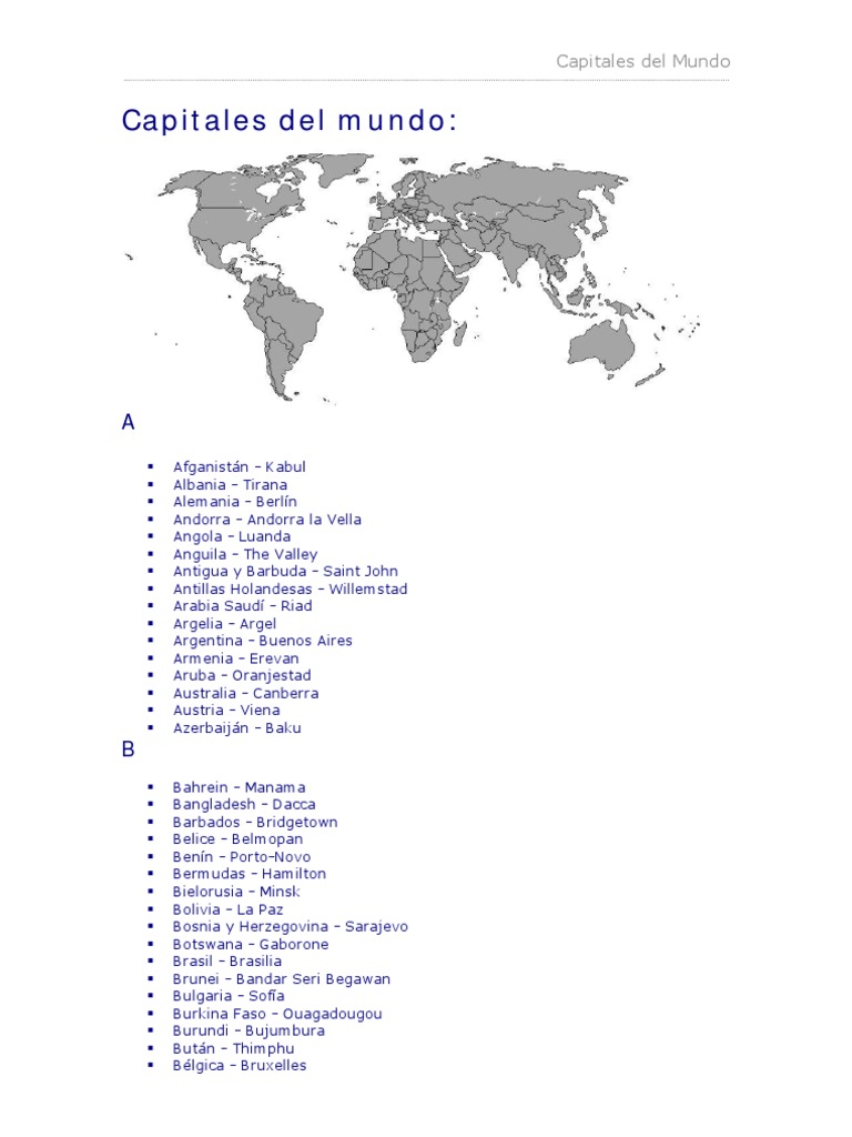Capitales del Mundo: Lista Completa | PDF