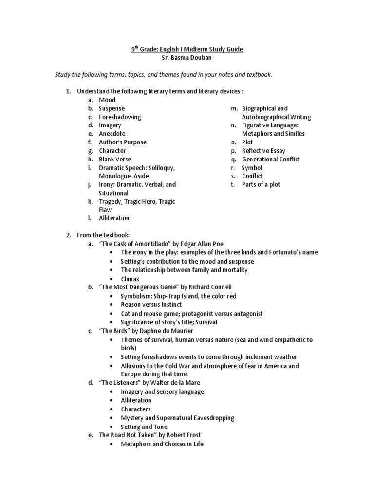 9th Grade Midterm Review | PDF | Romeo And Juliet | Tragedy