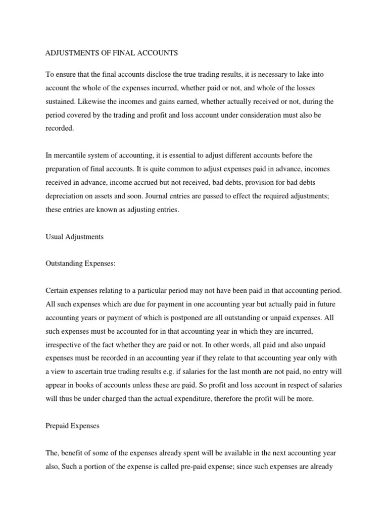 Final Accounts Adjustments Explained | PDF | Bad Debt | Debits And Credits