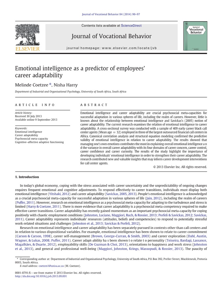 Emotional Intelligence As A Predictor of Employees' Career Adaptability ...