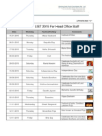 HOLIDAY LIST 2015 For Head Office Staff: Date Weekday Festival/Holiday Comments