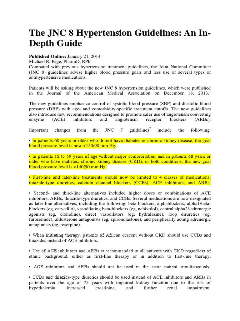 The JNC 8 Hypertension Guidelines Hypertension Chronic Kidney Disease