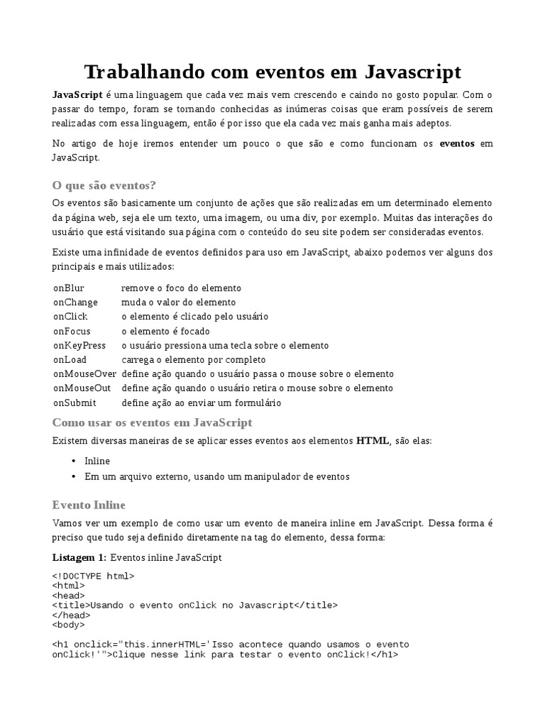Trabalhando Com Eventos em Javascript | PDF | Script Java | Sites