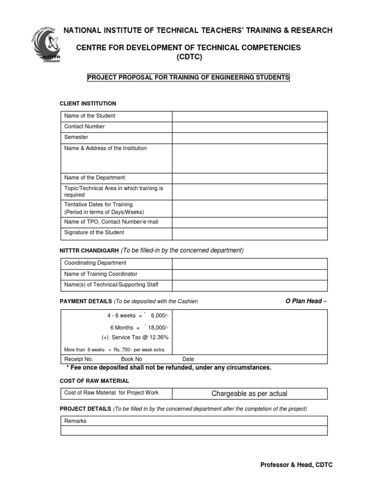 Proforma For Student Training | PDF