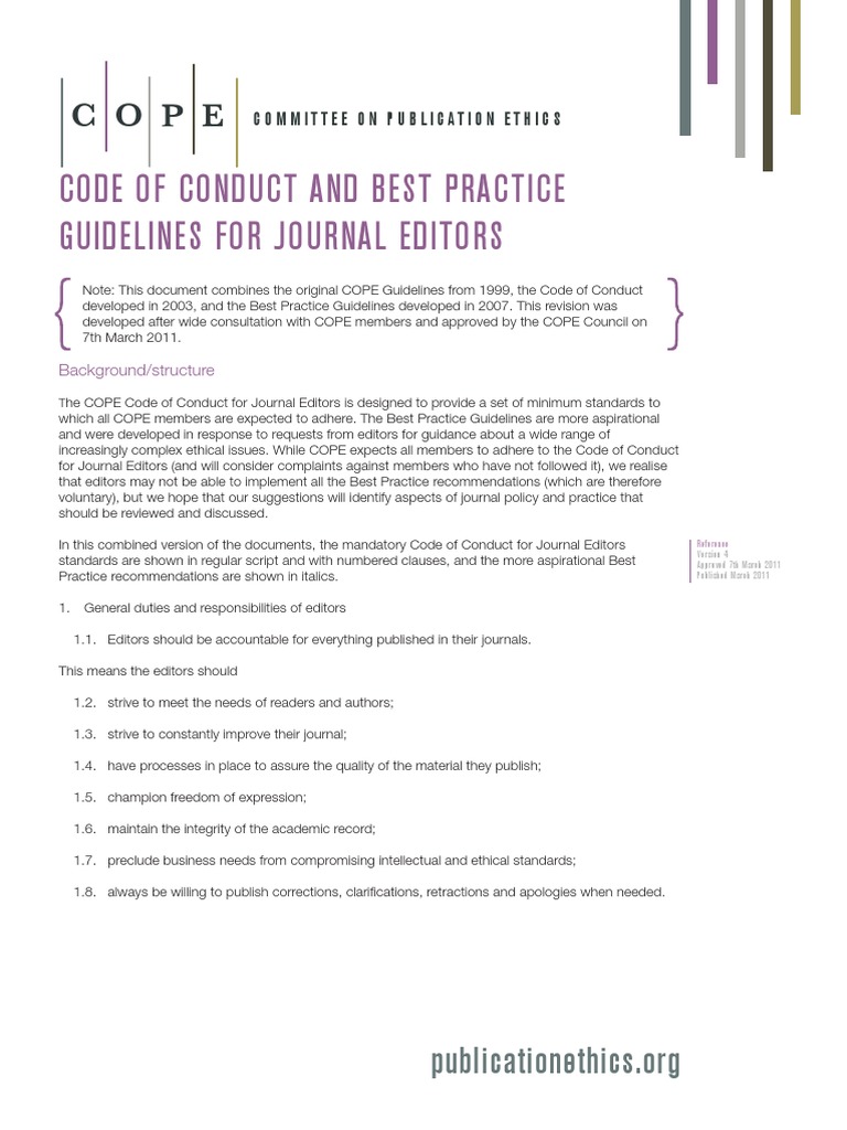 Code of Conduct and Best Practice Guidelines for Journal Editors