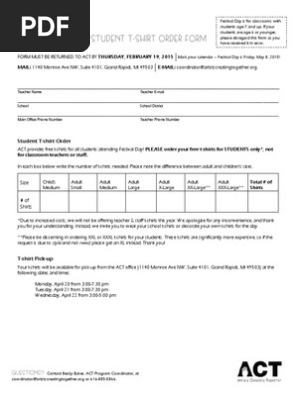 FD Student T-shirt Order Form