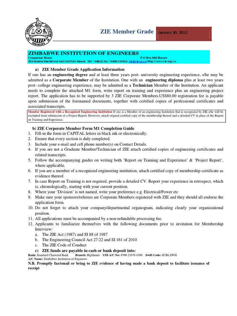 Guidelines for Applying for Membership with the Zimbabwe Institution of