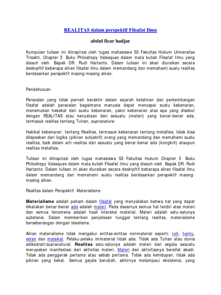 Realitas Dalam Perspektif Filsafat Ilmu Pdf