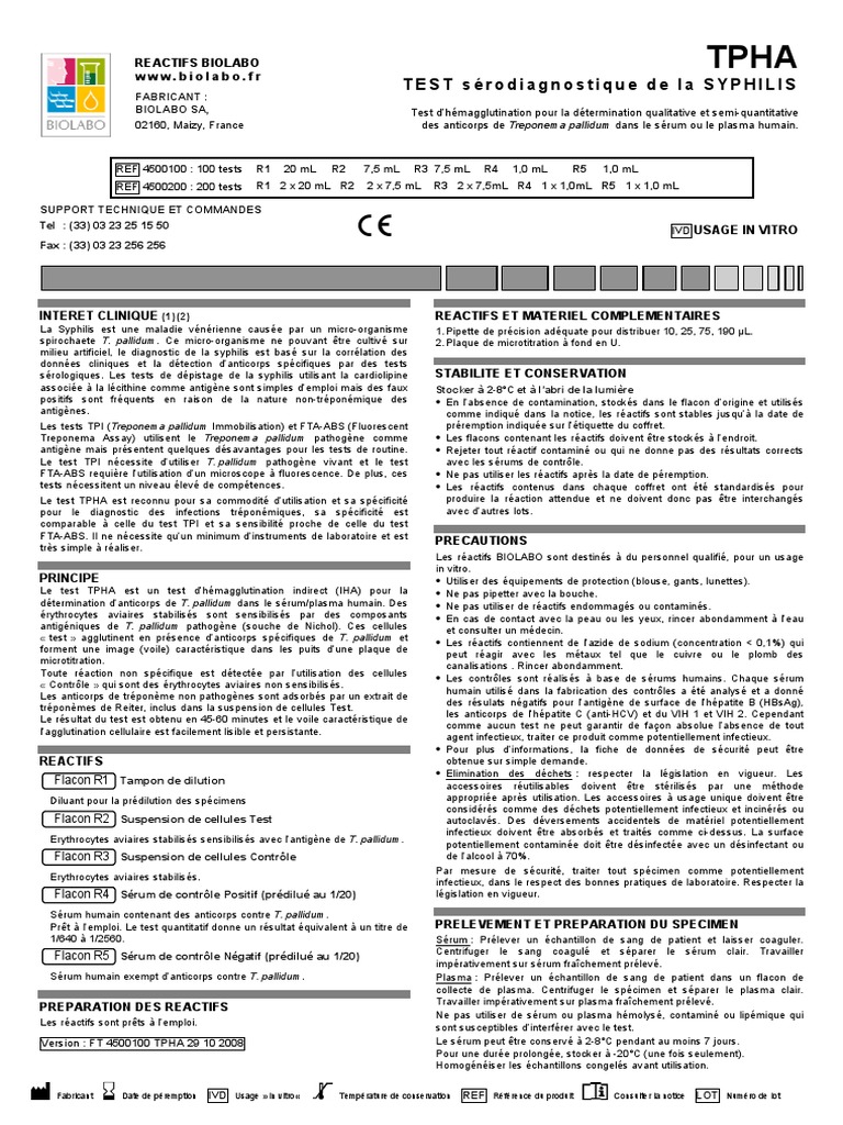 Test TPHA pour le diagnostic de la syphilis | PDF | Immunologie ...