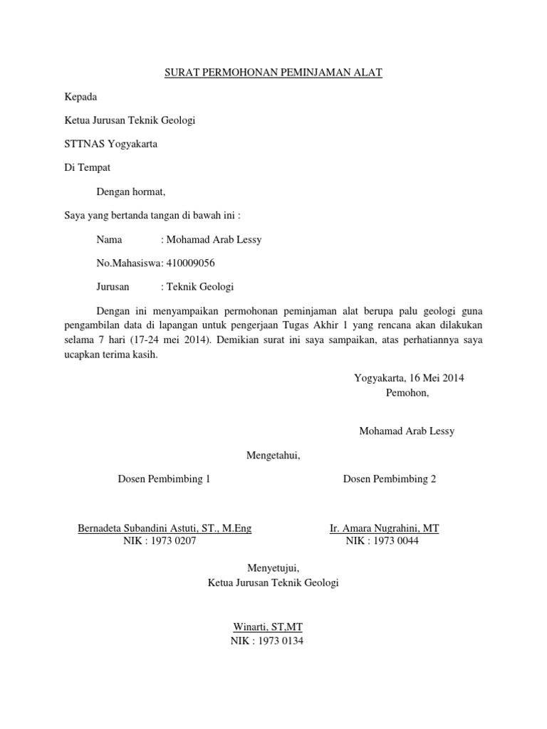 Surat Permohonan Peminjaman Alat