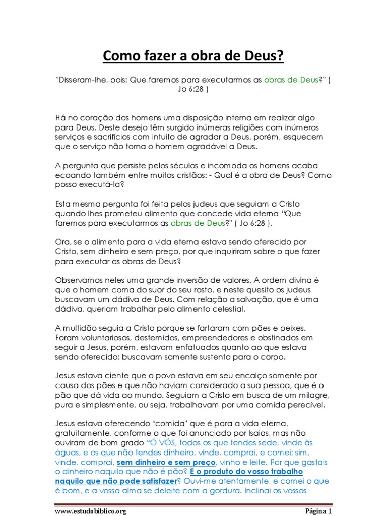 Como Fazer A Obra de Deus | PDF | Encarnação | Jesus