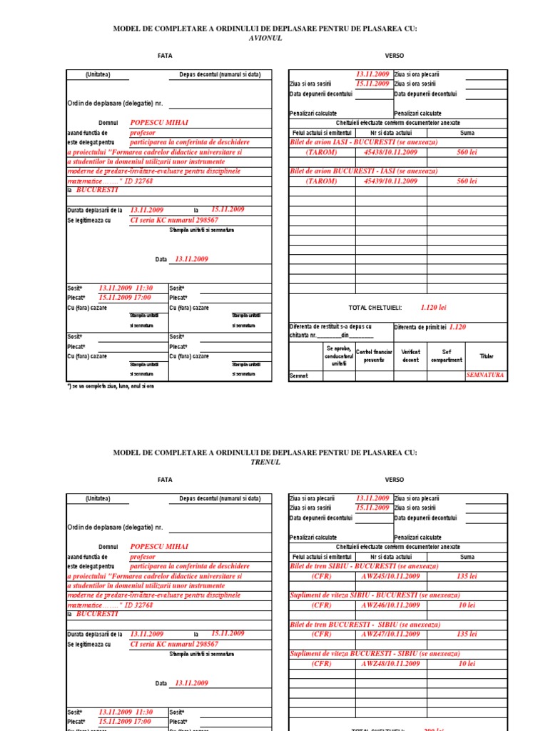 Model Completare Ordin de Deplasare CS | PDF