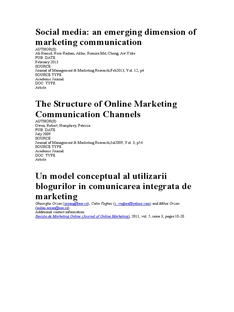 Social Media in Marketing Communication | PDF | Career & Growth ...