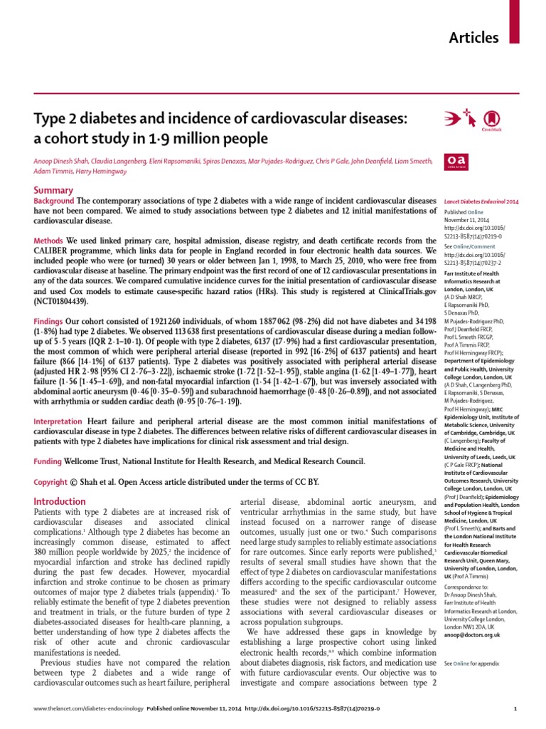 Type 2 Diabetes and Incidence of Cardiovascular Diseases | PDF ...