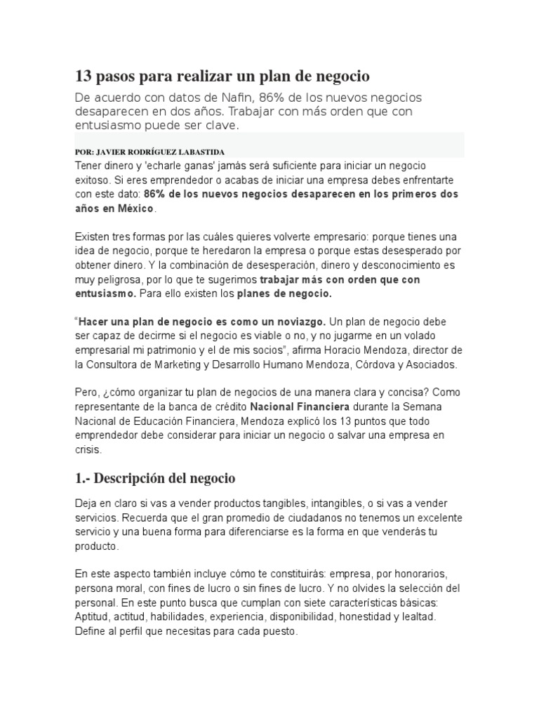 13 pasos para un plan de negocio exitoso | PDF | Marketing | Cliente