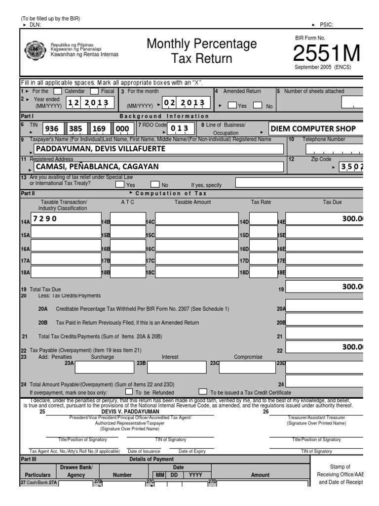 Bir form 2551m withholding tax dividend