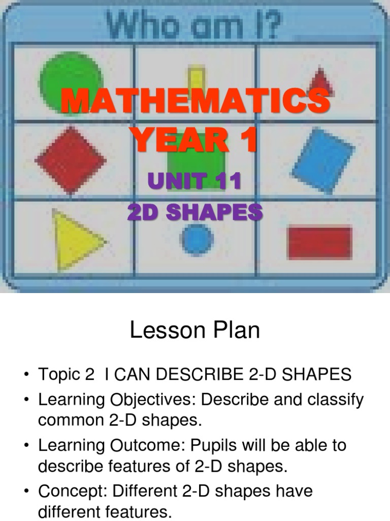 Year 1 Lesson Plan: 2D Shapes | PDF