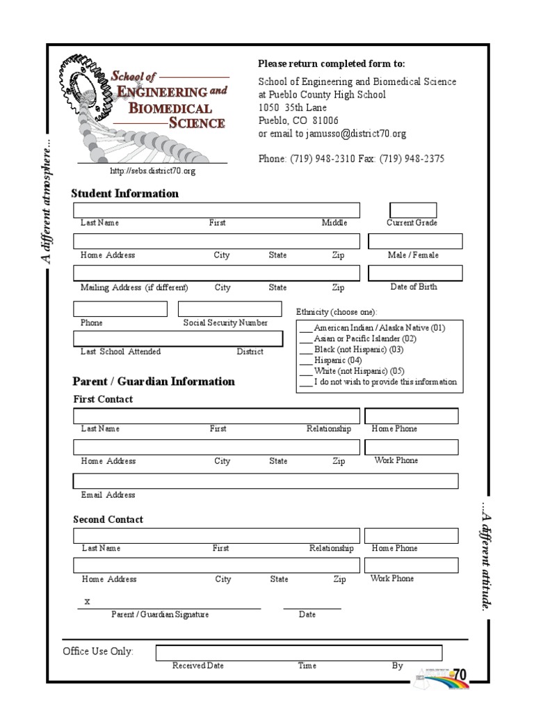 Student Enrollment Form for SEBS | PDF