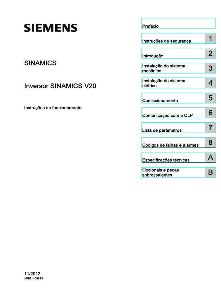 Manual Inversor Siemens Sinamics v20 | Resistor | Fusível (Elétrico)