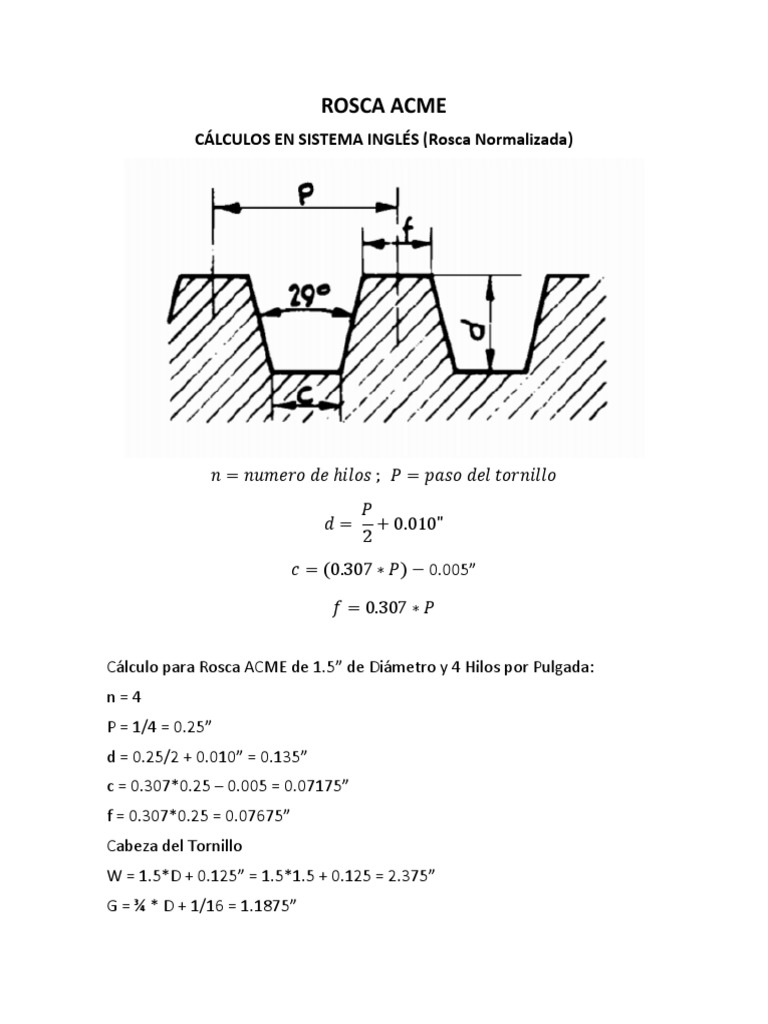 Cálculo de Rosca ACME y Tablas | PDF
