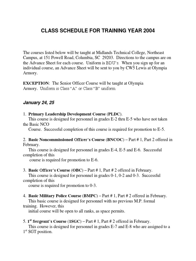 Midlands Tech 2004 Class Schedule | PDF | Non Commissioned Officer ...