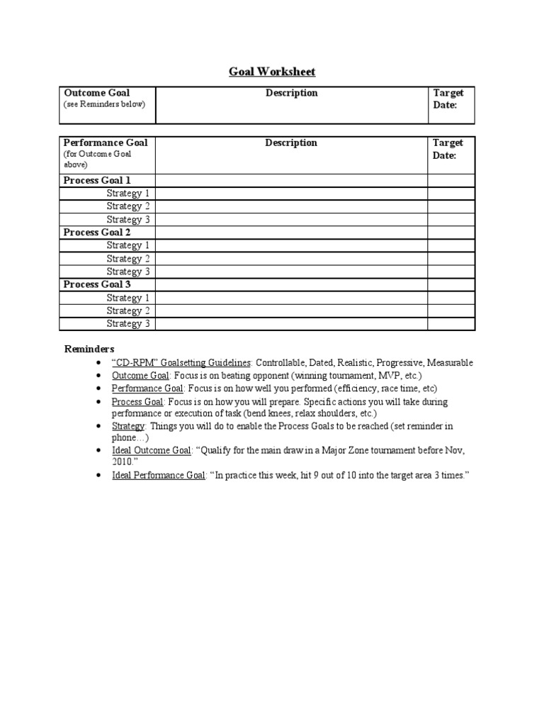 Goal Setting Worksheet for Performance | PDF | Finance & Money ...