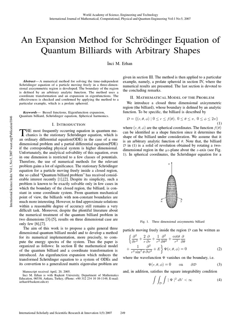 An Expansion Method For Schrdinger Equation of Quantum Billiards With ...