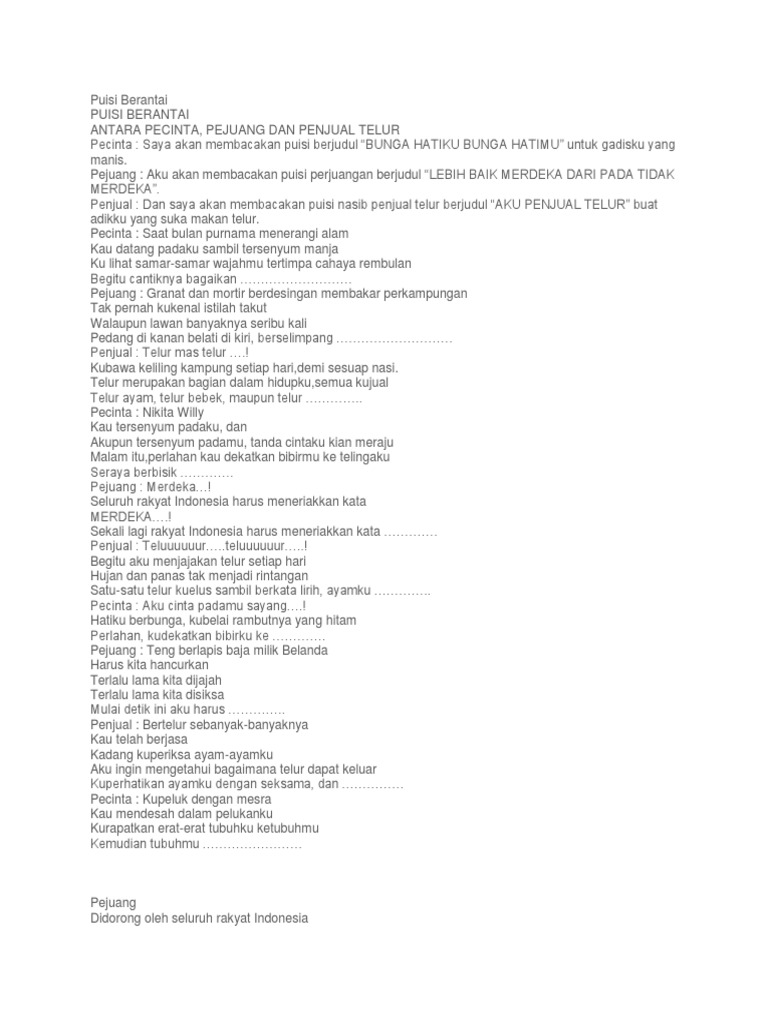 Puisi Berantai Pecinta Pejuang Penjual Telur KT Puisi