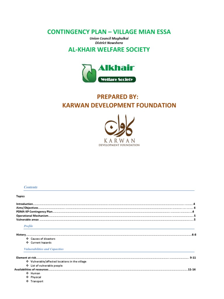 Contingency Plan Village Mian Essa, Nowshehra | PDF | Emergency ...