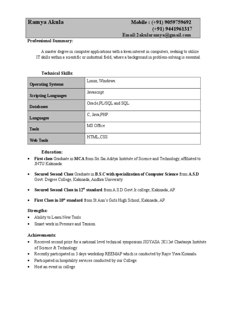 Computer Applications Graduate Resume | PDF | Cloud Computing | Java Script