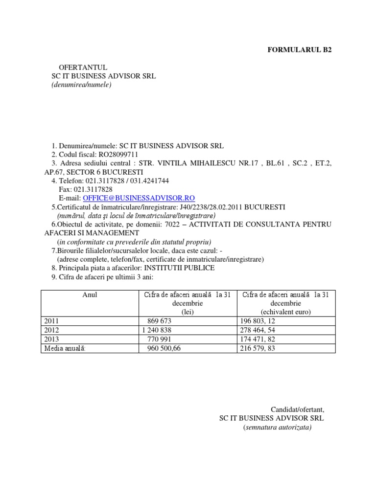 Formular b2 Informatii Generale | PDF