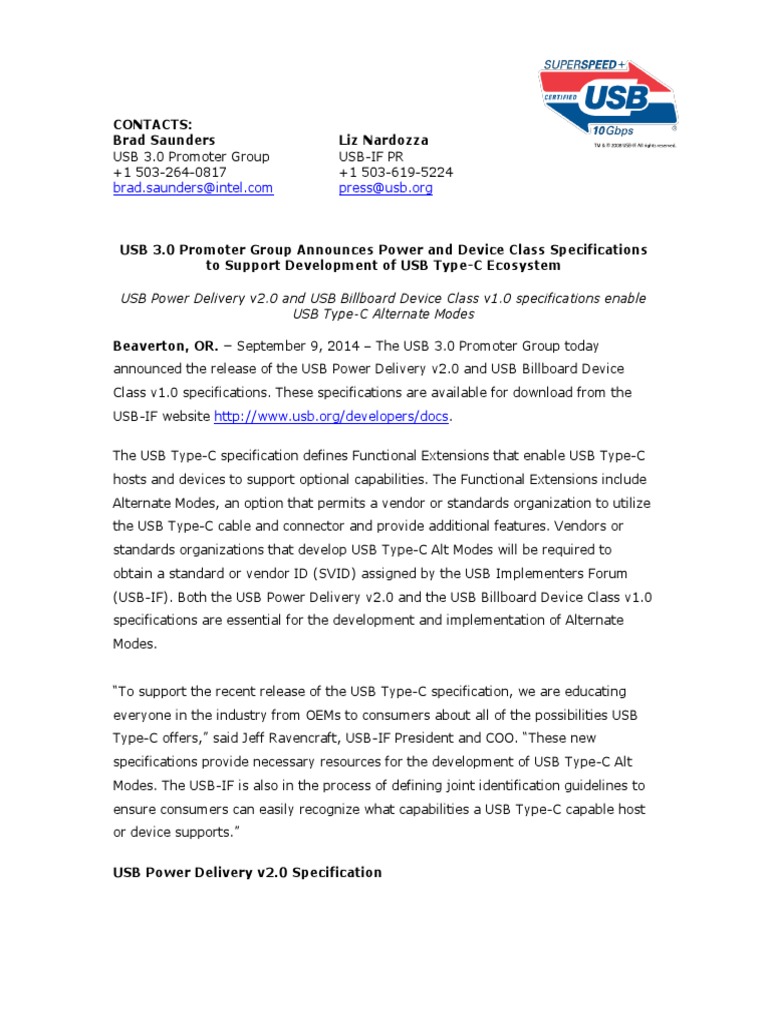 USB 3 0 Promoter Group PD v2 0 Billboard Device Class Tech Bulletin
