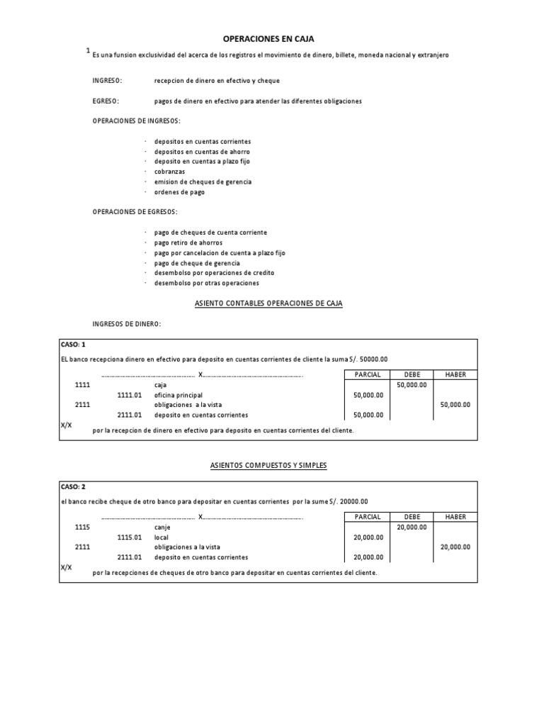 Asientos Contables Pdf Cheque Bancos