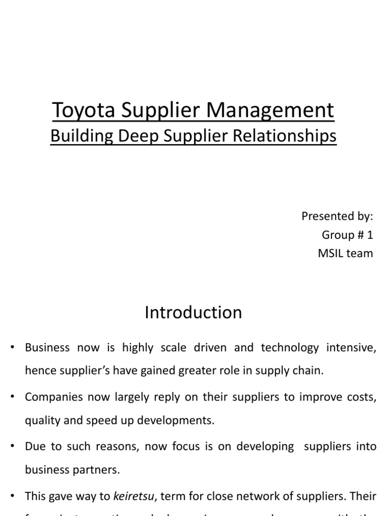 Toyota Supplier Management PDF Supply Chain Toyota