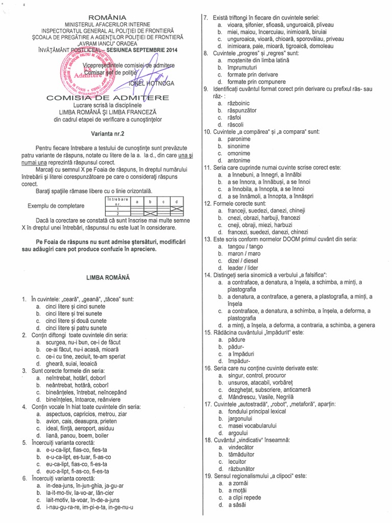 Agenti De Politie Subiect Romana Franceza 2014