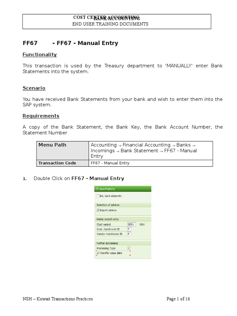 Manual Bank Statement Entry in SAP | PDF | Business | Computing