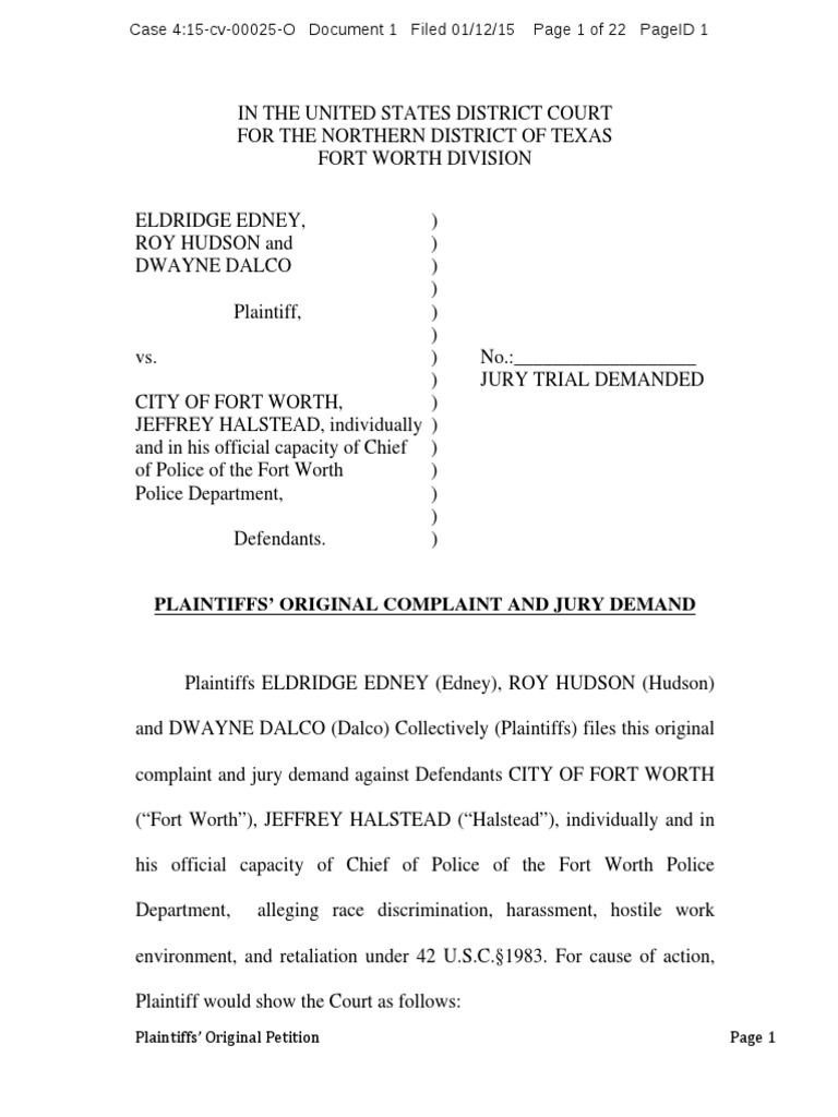 Three Officers Sue Fort Worth, Chief Halstead PDF Damages Lawsuit