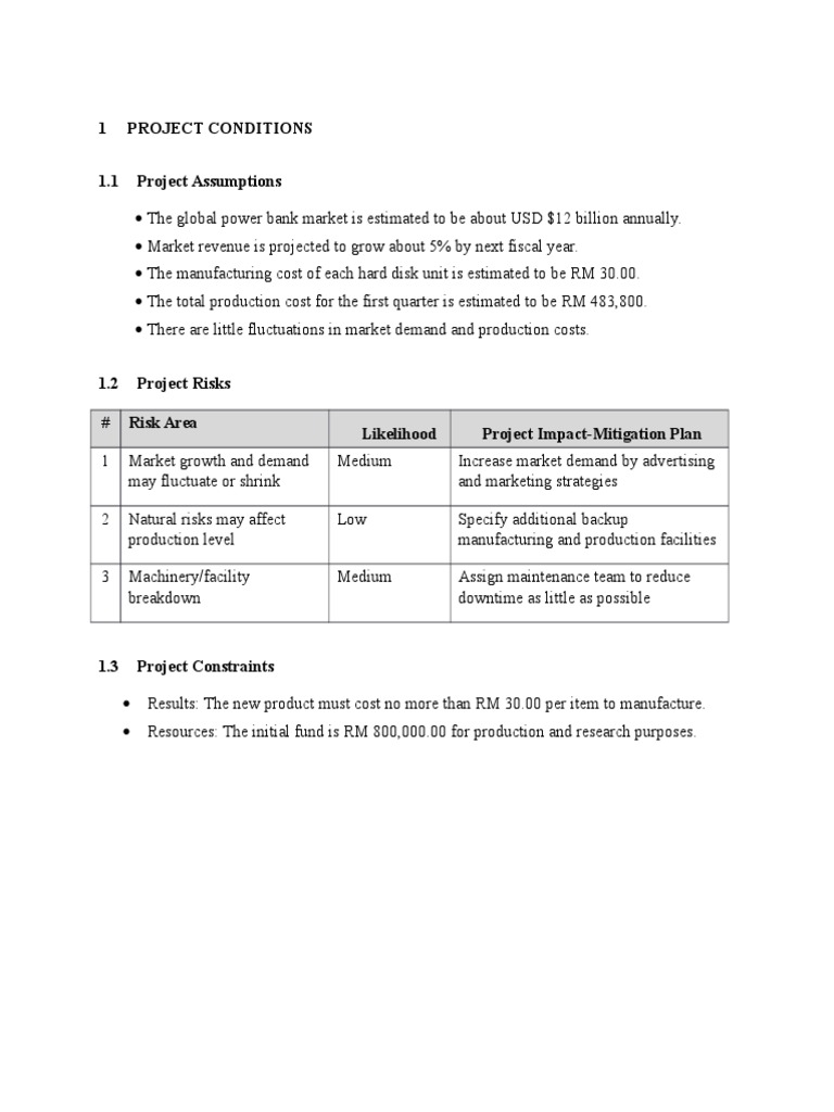 1 Project Conditions 1.1 Project Assumptions | PDF | Sponsor ...