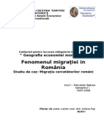 Fenomenul Migratiei in Romania - Migratia Cercetatorilor Romani