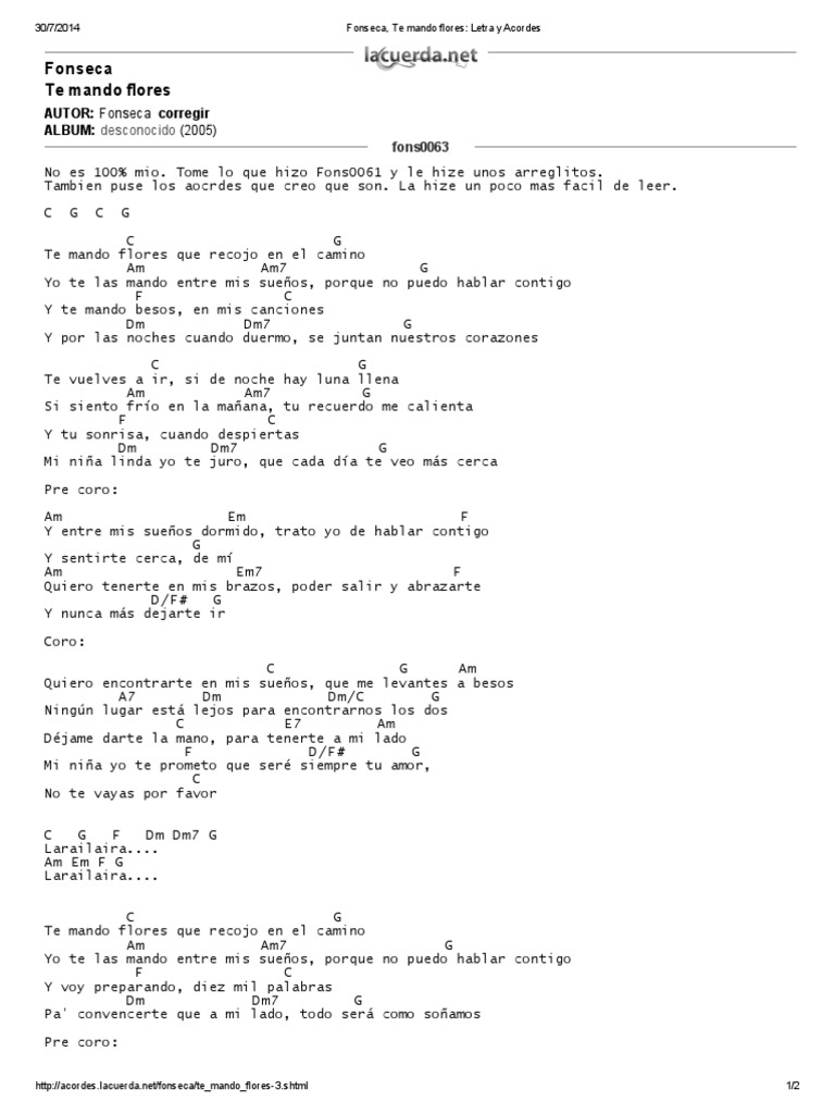 Fonseca Te Mando Flores Letra Y Acordes fonseca te mando flores letra y acordes