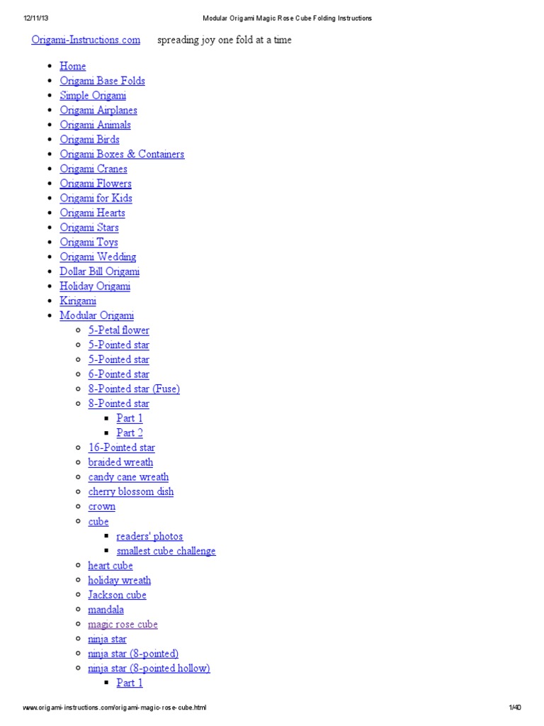 Modular Origami Magic Rose Cube Folding Instructions PDF | PDF | Origami | Paper  Folding, image size:768x1024