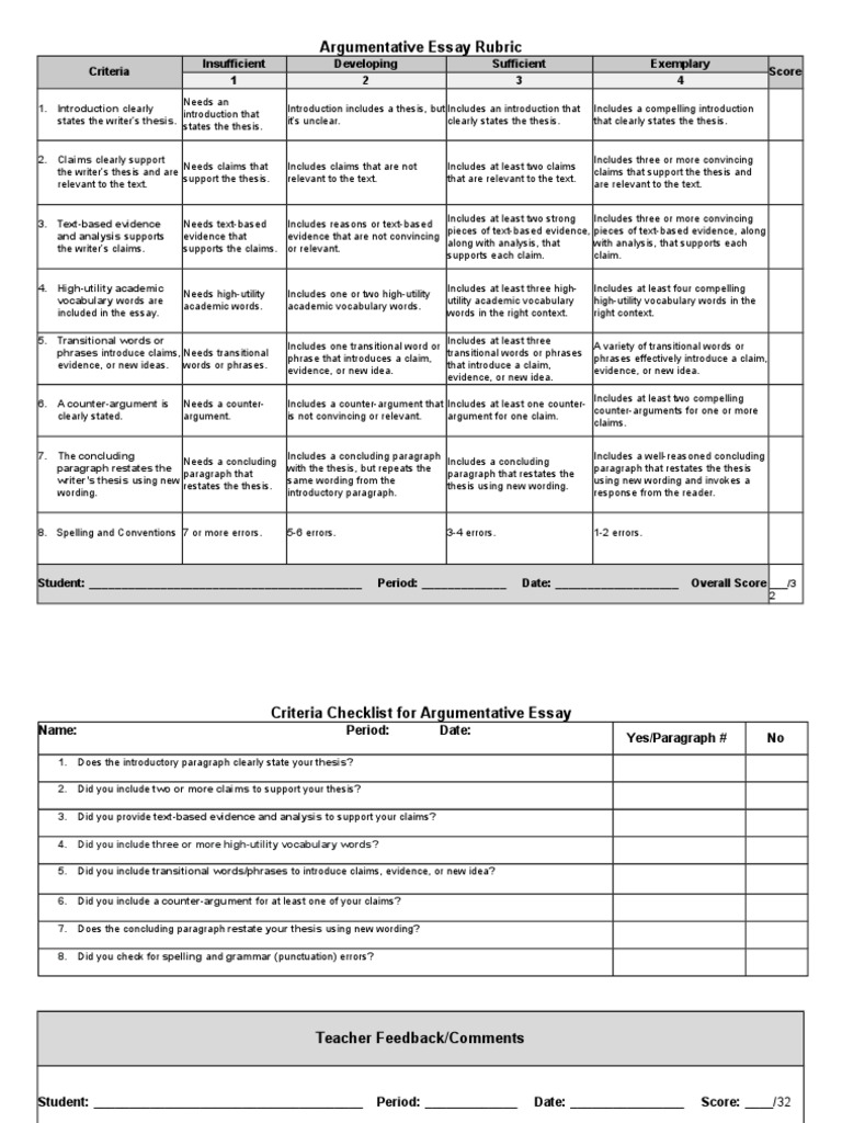 7th Grade Argumentative Essay Rubric | PDF | Paragraph | Essays