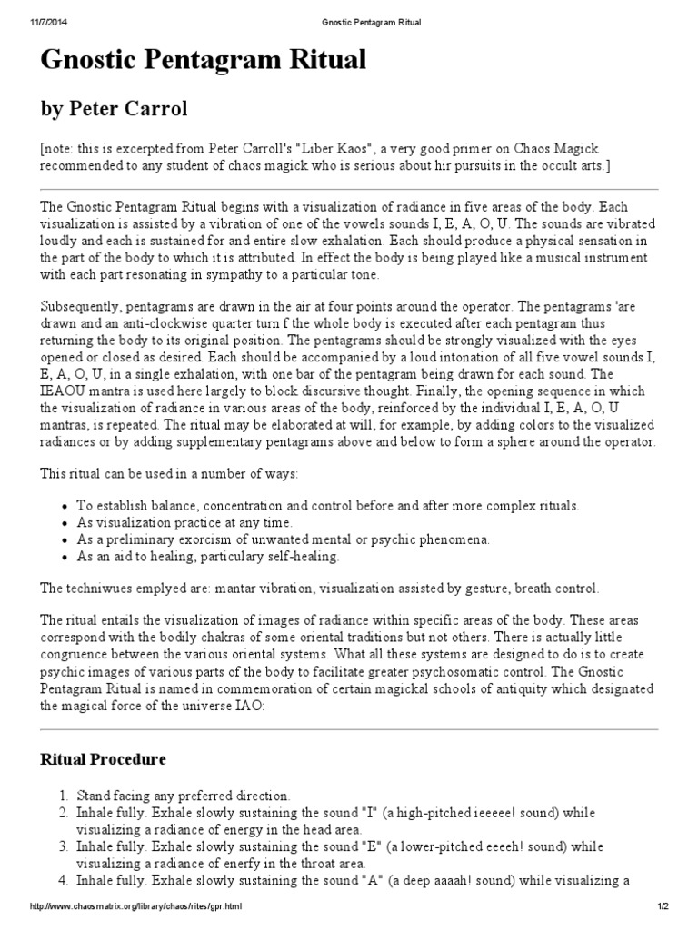 Gnostic Pentagram Ritual Guide | PDF