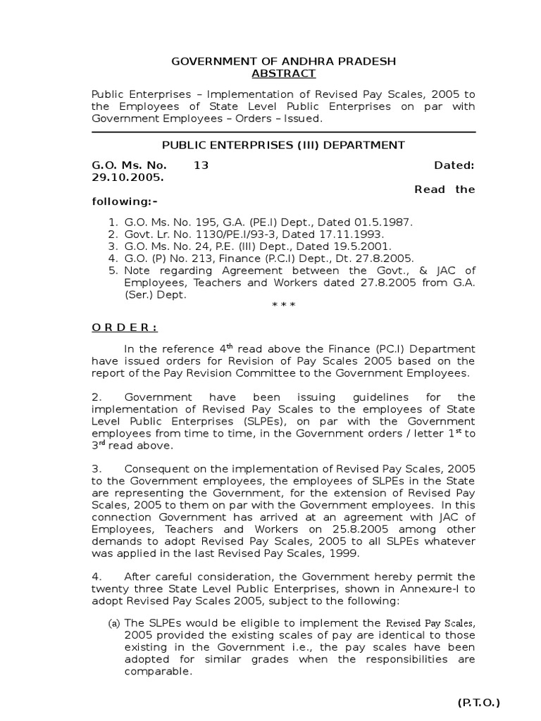 Revised Pay Scales 2005 for SLPEs | PDF | Government | Economies